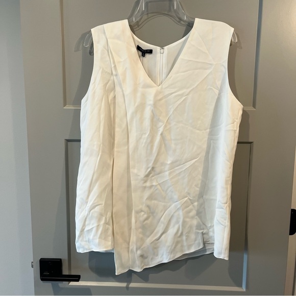 NWT Lafayette 148 Large White Cloud Cece Silk Draped Blouse Sleeveless $348 - Picture 2 of 6